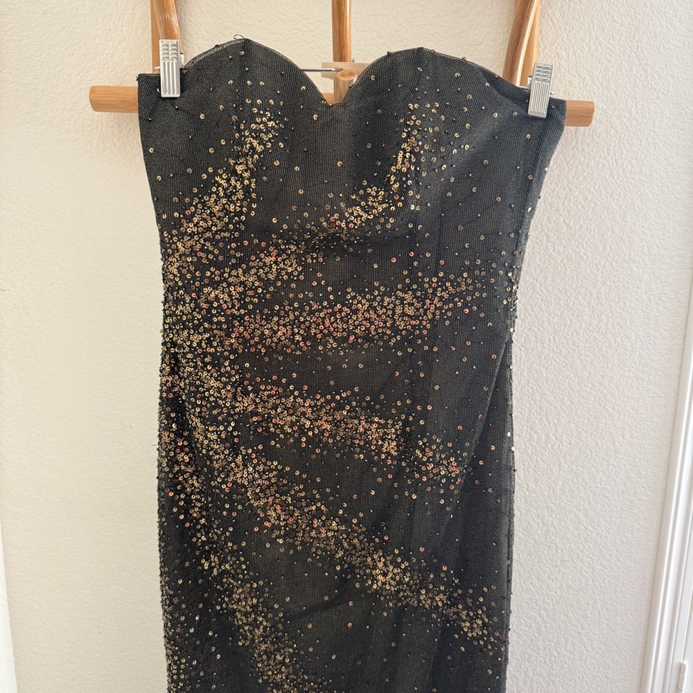 Lillie Rubin vintage Y2K 90s Long Black golden sequin Sweetheart Gown train